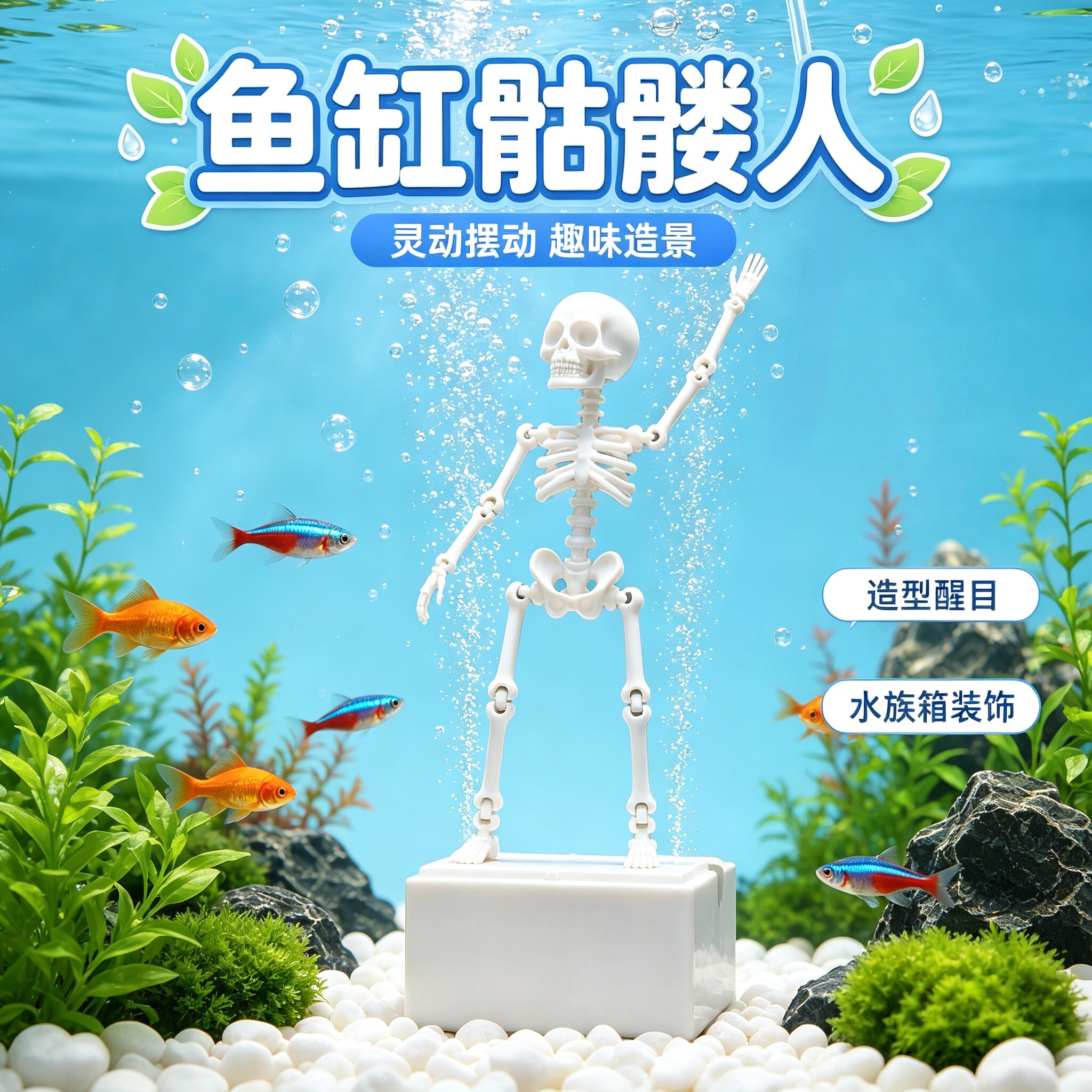 仿真骷髅骨架可动跳舞鱼缸摆件