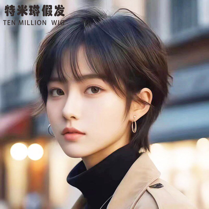 假发女短发自然真发全真人发挂耳短发超短发全头套光头.化疗假发