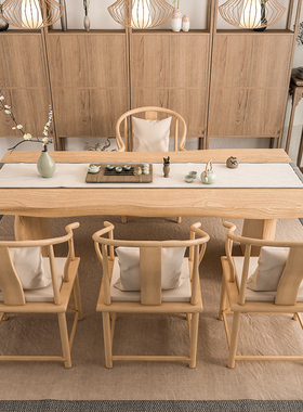 中式实木茶台茶桌椅组合会客茶几原木大板桌办公室功W夫喝茶泡茶