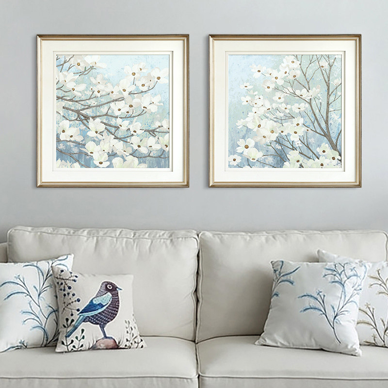 美式田园乡村蓝白色花卉装饰画客厅挂画餐厅简美床头背b景墙面壁