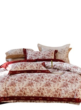 简约结婚四件套红色q床单被套新婚庆床上用品婚房陪嫁喜被