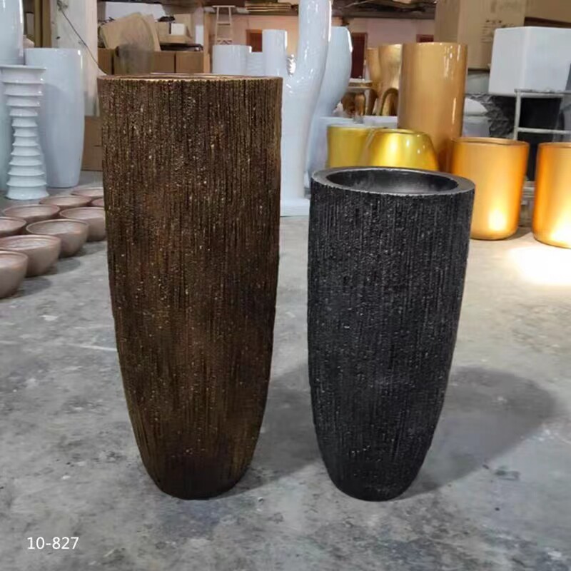 拉丝面氧化镁玻璃钢落地大花瓶酒店宾馆商场插花装饰花Z盆花器摆