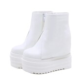 15CM超高跟鞋 坡跟短靴s女秋冬恨天高厚底内增高马丁靴白色松糕皮