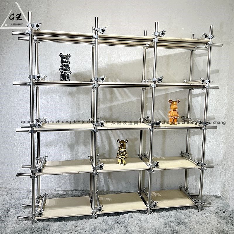 买手店鞋包架工业风陈列架不锈钢脚手架J原木板展示架服装店装饰