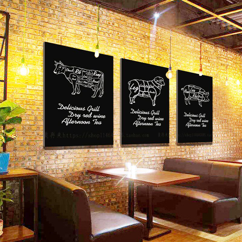 牛羊黑板画工业风挂画烤肉店火锅店自助餐厅无框画酒吧.装饰画定