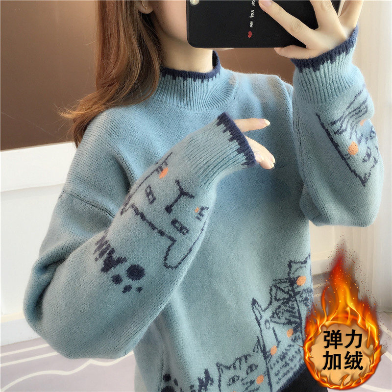 女士半高领加绒毛衣女秋冬新款2025年爆款洋派R加厚冬季内搭打底