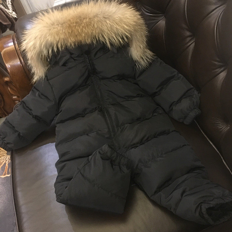 新款婴幼儿童爬爬服n男女宝宝加厚保暖防寒服哈衣真毛领连体羽绒