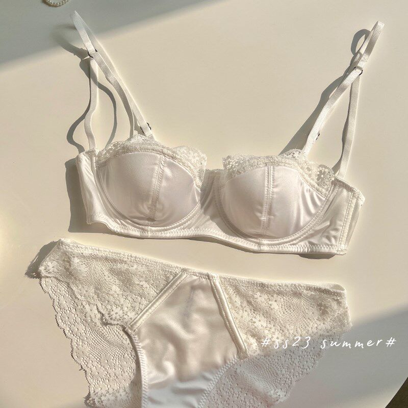 INNER樱内 法式半杯内衣女小胸聚拢不I空杯有钢圈蕾丝小可爱套装