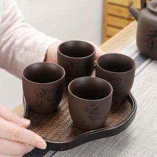 紫砂茶具品茗杯大容量复古紫泥茶杯茶碗梅兰竹菊喝茶主人杯子大号