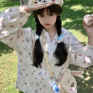 外套女 夏季 新款 甜美风长袖 可爱连帽防晒衣宽松百搭户外防晒服开衫