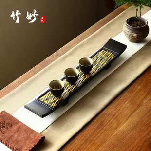 功夫茶杯托杯架?置物架干泡台竹制小茶盘托盘家用现代简约茶承