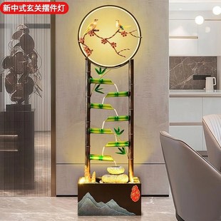 落地流水鱼缸摆件创意装 新中式 饰灯光玄关客厅电视柜旁大型落地灯