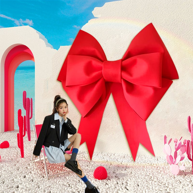 网红打卡互动拍照区大蝴蝶结花店氛围布置户外露营风背场景咖啡馆