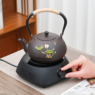 围炉煮茶茶壶家用过滤泡茶焖茶壶黑晶炉煮茶器铸铁单壶明火烧水壶