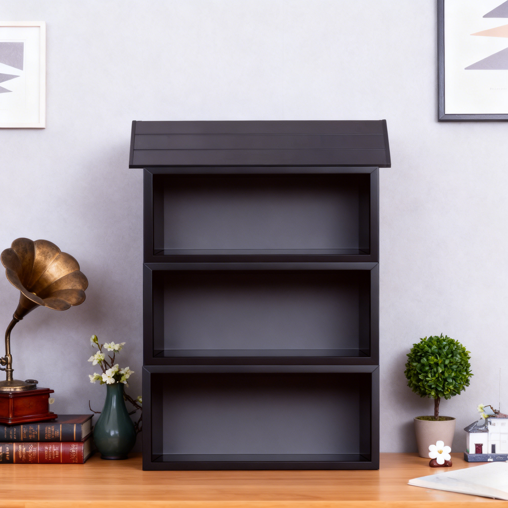 黑色三层书架置物架收纳架