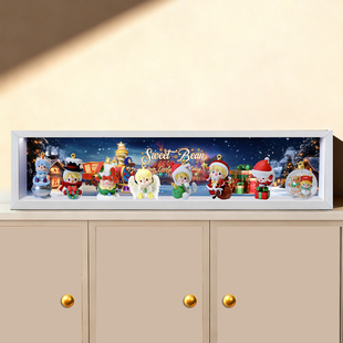 卡通可爱风圣诞主题手办收纳盒木质长方体展示盒办公室收藏