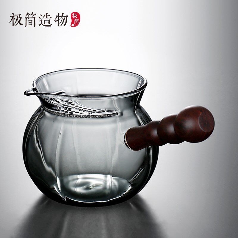 侧把实木高档公道杯玻璃泡绿x茶壶专用月牙过滤网一体分茶器茶具