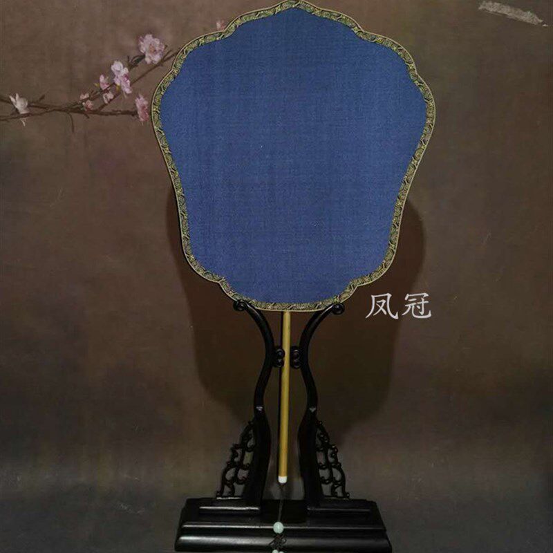 苏州工艺 多g种造型玉竹手柄宫扇 套装双面空白熟藏青蓝色画心