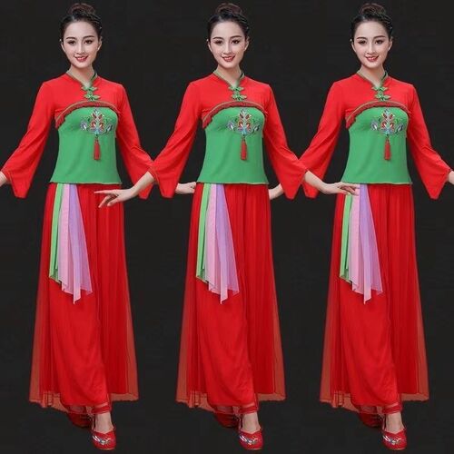 2024新款广场舞服装套装女民族风古典舞L演出秧歌扇子藏族跳舞服