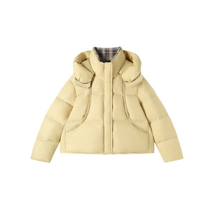 12-28F B 新款立领格纹拼接面包服连帽外套 80838