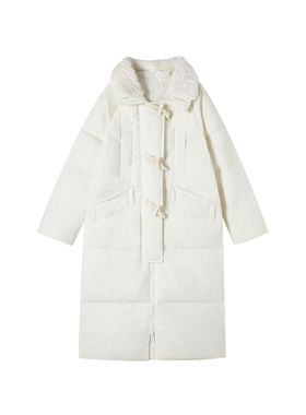 1-28F C 新款拼接毛毛翻领牛角扣宽松长外套 SHQN010