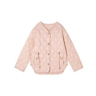 复古菱格抽绳宽松V领羽绒服 B新款 M09 19H