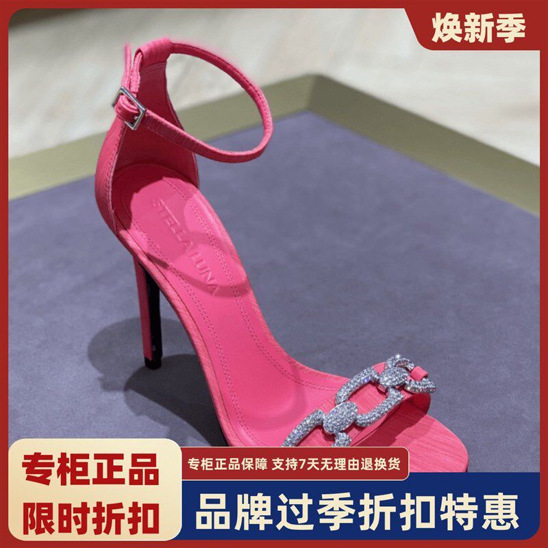 露娜女鞋SL春g夏水钻细高跟鞋露趾优雅细跟一字带凉鞋女SL122094