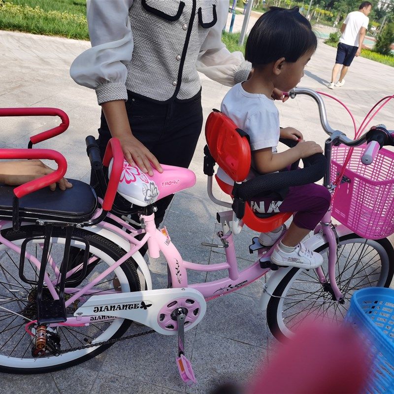 母子自行车24寸亲子网红款女士前置带G娃接送小孩22寸单车载娃变