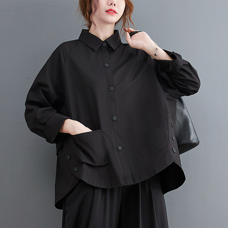 胖妹妹大码衬衫女设计感小众2021秋季I新款工装大口袋宽松长袖衬