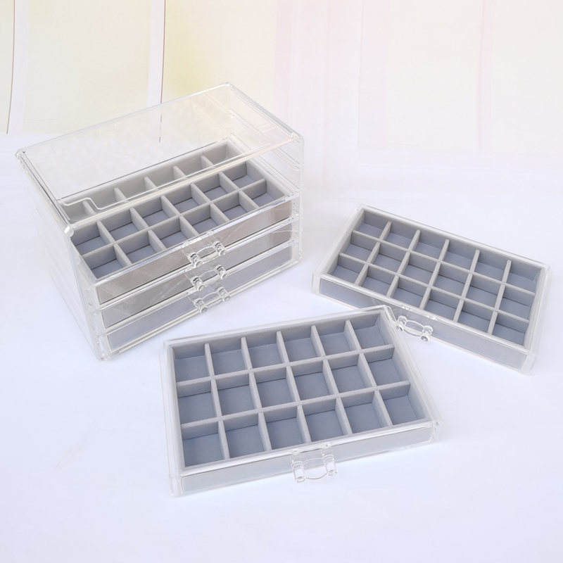 亚克力五层抽屉灰色90格耳环耳钉戒指首饰盒家用钻盒多格收纳盒