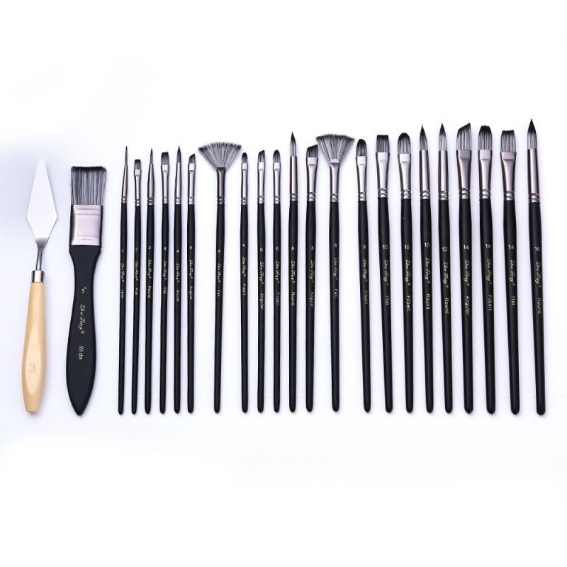 热卖24件套画笔套装帆布笔帘油画笔尼龙毛水粉水彩美术画笔绘画