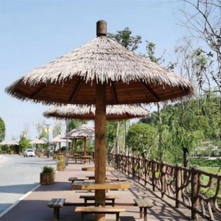 户外圆顶蘑菇茅草凉亭庭院别墅花园防腐木实木景观田园沙滩遮阳伞