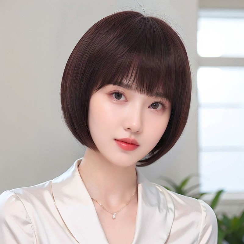 假发女短发真人发丝蓬松减龄波波头自然真发全头套整顶假发套