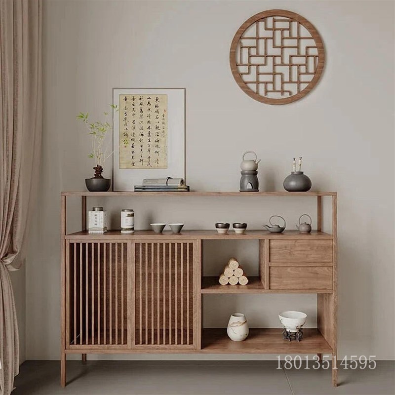 新中式餐边柜玄关柜桌茶水柜酒柜储物柜备餐柜6斗柜禅意宋代美学