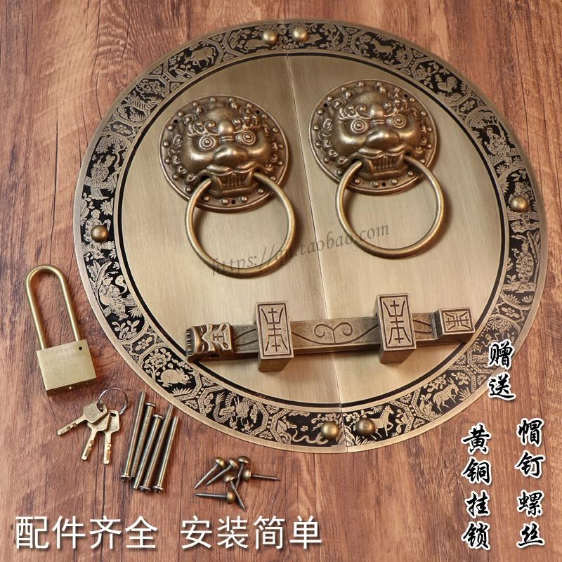 中式仿古大门纯铜拉手铜把手兽头狮子头虎头门环圆形复古木门门锁