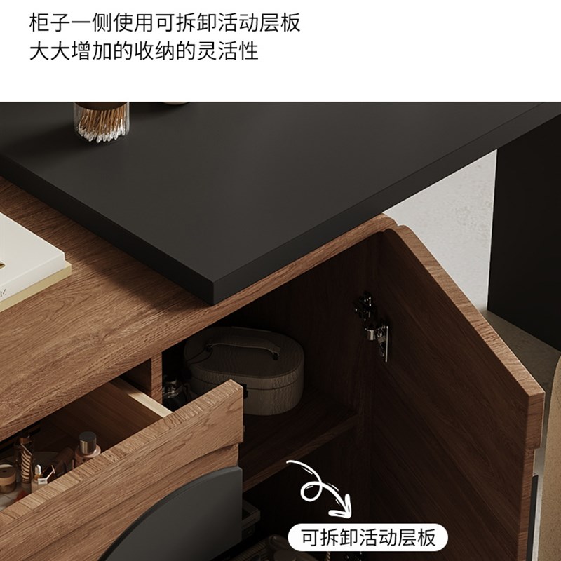 实木梳妆台斗柜一体小型收纳柜梳妆桌中古2025创意伸缩转角化妆桌