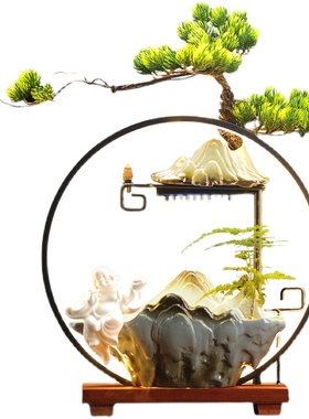 中式禅意循环流水喷泉招财摆件客厅办公室桌面雾化加湿器开业礼品