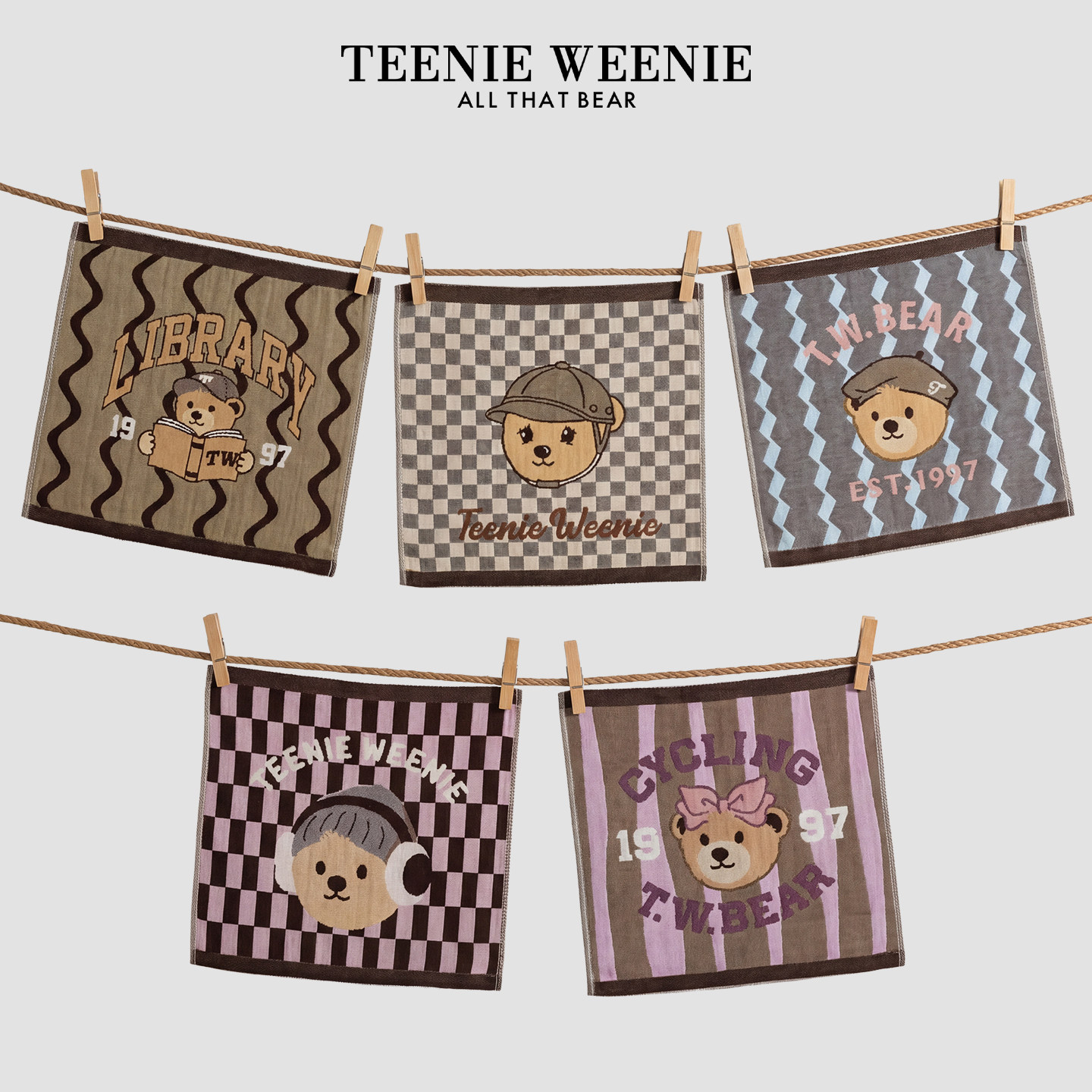 TeenieWeenie小熊纱布纯棉方巾家用儿童吸水小毛巾全棉面巾擦手巾