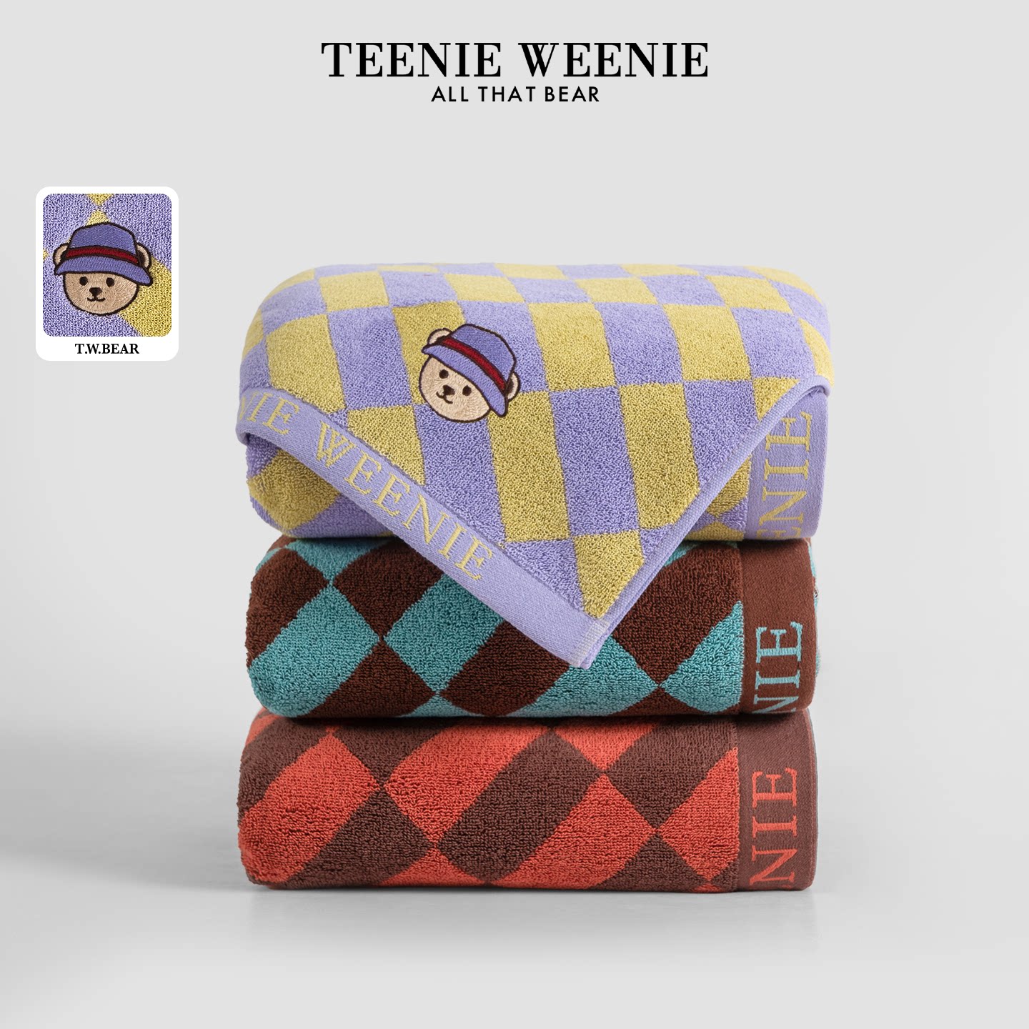 TeenieWeenie小熊刺绣全棉毛巾吸水抑菌纯棉浴巾家用成人洗脸面巾