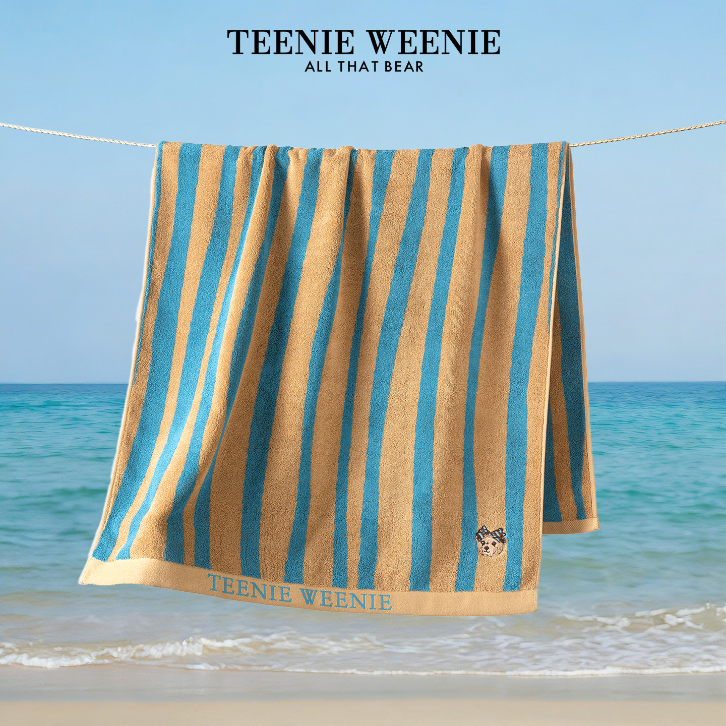 TeenieWeenie小熊刺绣海浪纹全棉浴巾纯棉吸水毛巾2026新款情侣女