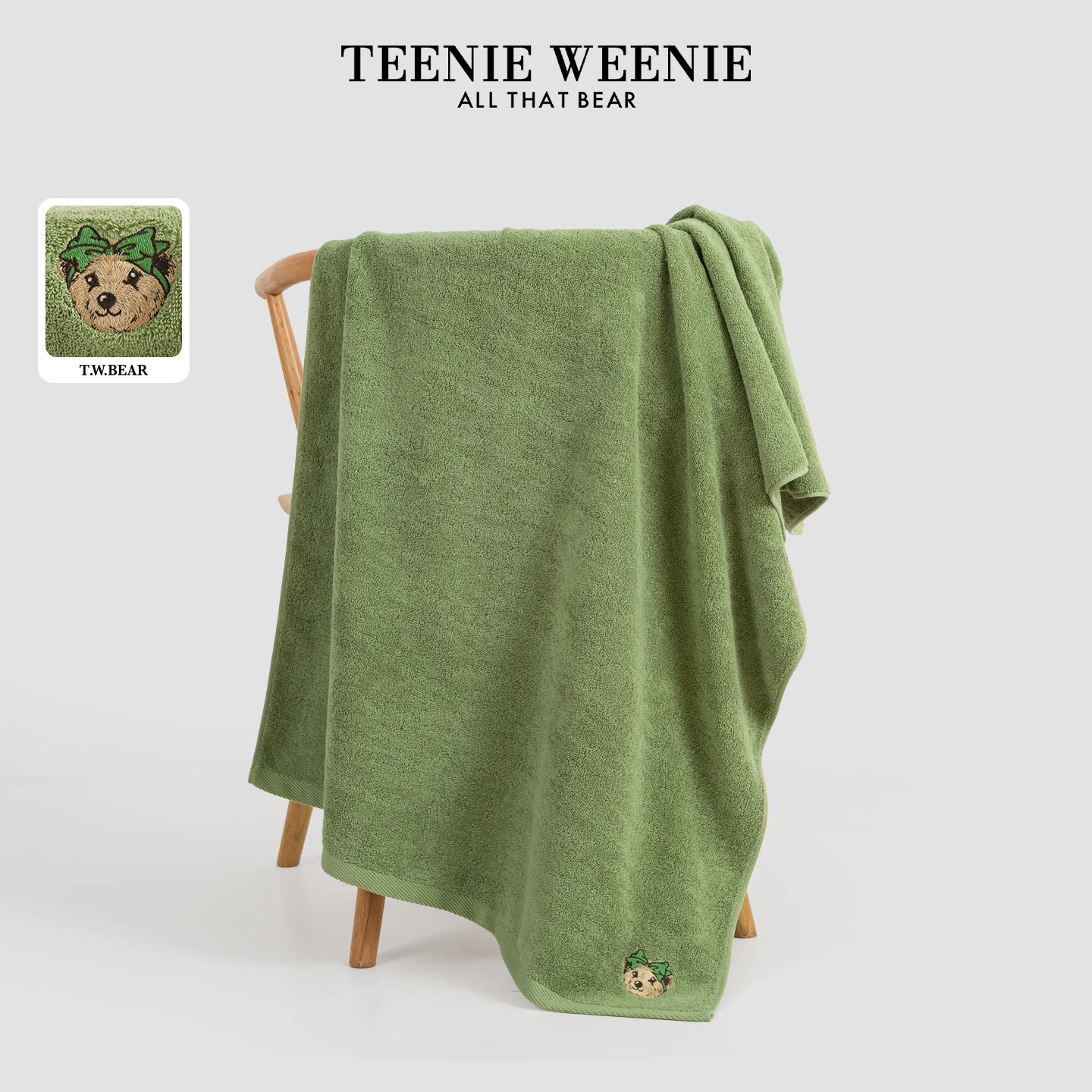 TeenieWeenie小熊刺绣全棉毛巾双面毛圈洗澡巾女家用吸水纯棉浴巾