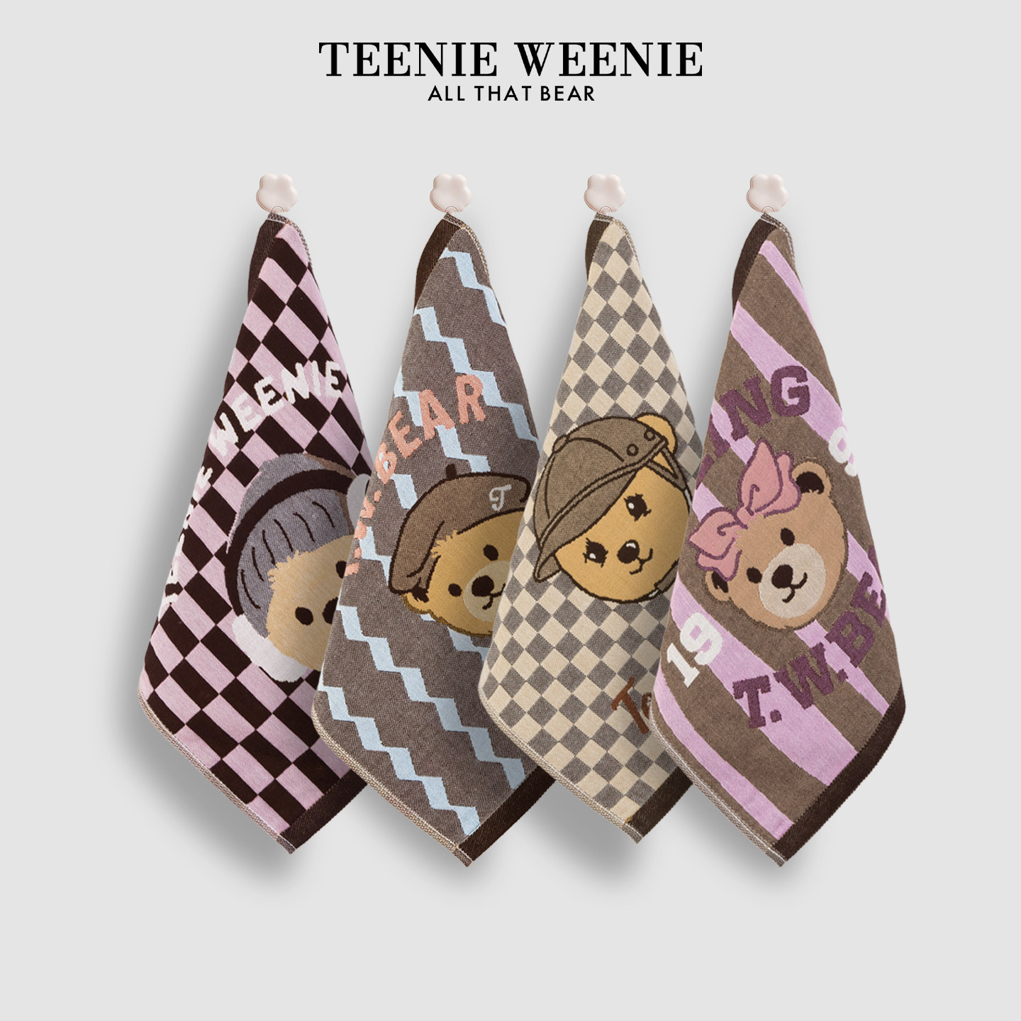 TeenieWeenie小熊刺绣纯棉小毛巾家用儿童吸水方巾全棉面巾擦手巾