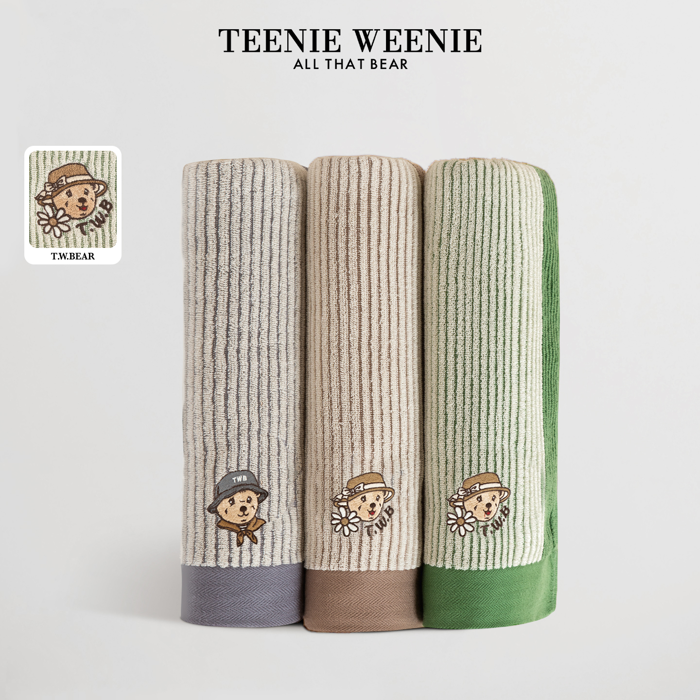 TeenieWeenie小熊刺绣纯棉浴巾全棉吸水大毛巾2025新款洗澡裹巾女