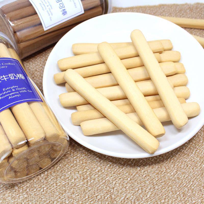 手工牛奶棒可可棒160g罐装长条磨牙棒手指形状饼干早餐硬消遣饼干