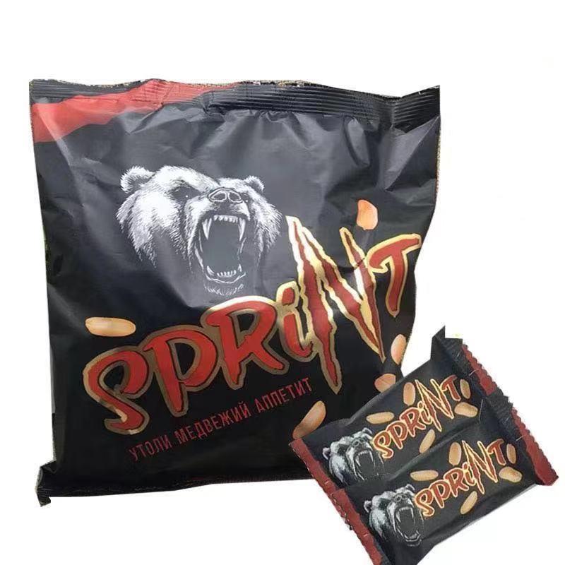 现货俄罗斯小棕熊牛奶黄花生巧克力夹心牛轧糖小熊士力架适用喜糖