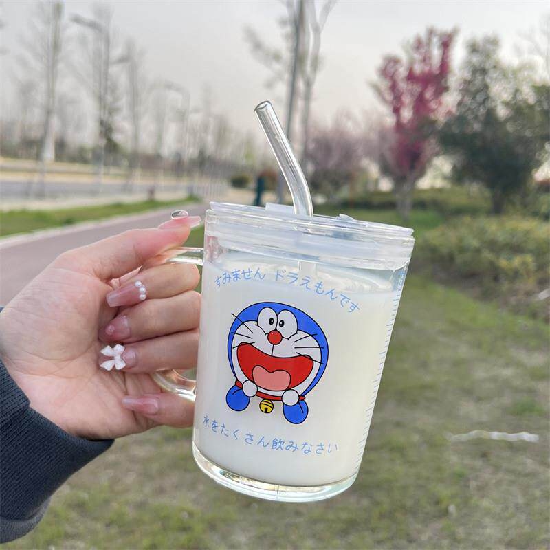 新品叮当猫玻璃杯牛奶杯带