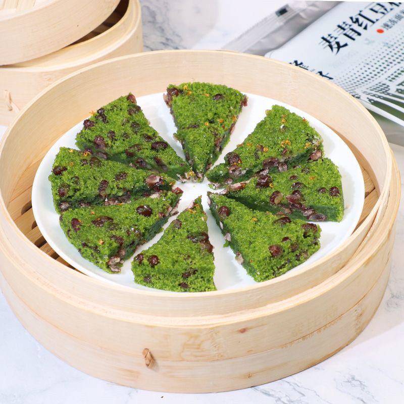 新货峰仔麦青红豆糕350g早餐半成品糯米松糕桂花糕大麦苗汁米发糕
