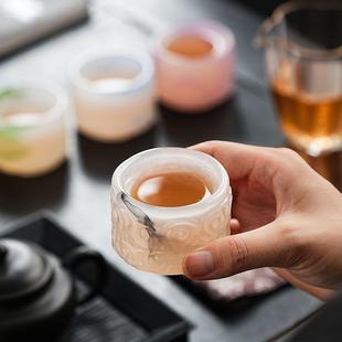 古法琉璃冰种玉瓷主人杯防烫隔热茶杯家用品茗轻奢单杯浮雕祥 新品