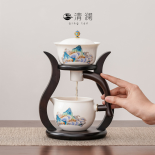 磁吸自动茶具套装 清澜羊脂玉2024新款 家用懒人泡茶器高档功夫盖碗