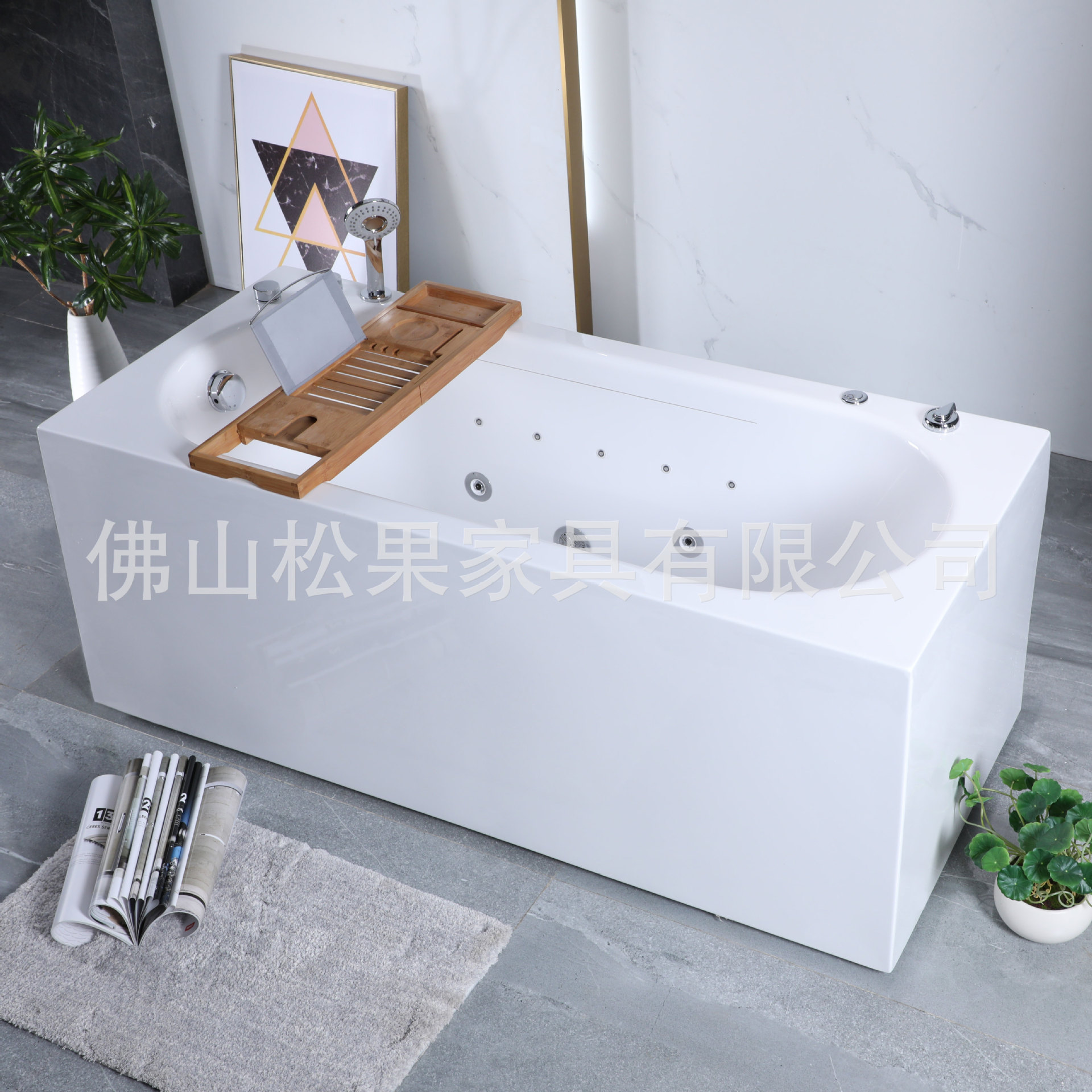 2021新款独特款式酒店家用舒适瀑布冲浪按摩带灯无缝一体式浴缸